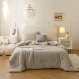 King Size Comforter Set Oatmeal, 3pcs (1 Boho Comforter & 2 Pillowcases), All Season