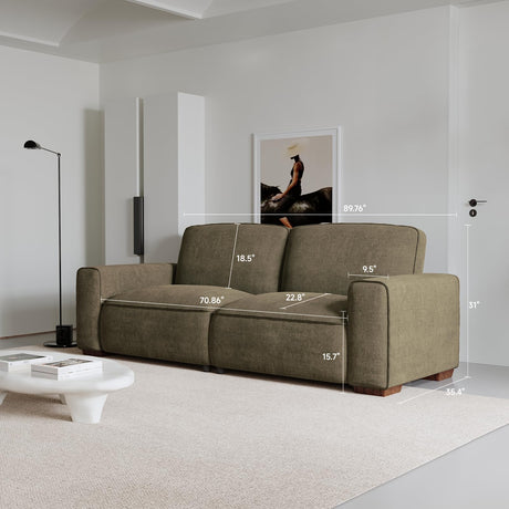 90 Inch Sofa, Chenille Sofa Couch with Deep Seat, Oversized 3 Seater Sofa with Pocket