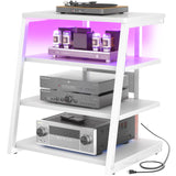 4-Tier AV Media Stand with Power Strips, Corner TV Stand with LED Lights