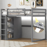 Full Loft Bed, Loft Bed Full Size with Storage Staircase and Wardrobe for Clothes, Wooden