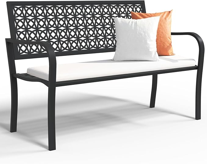 Black Outdoor Bench, Metal Weatherproof Garden Bench Cast Iron Heavy