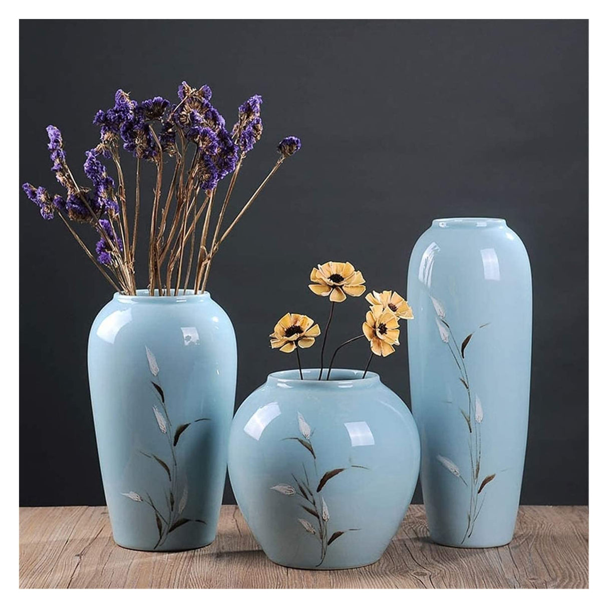 Sculpture Vase Vase Dried Flower Set Ceramic Ornaments Living Room Flower