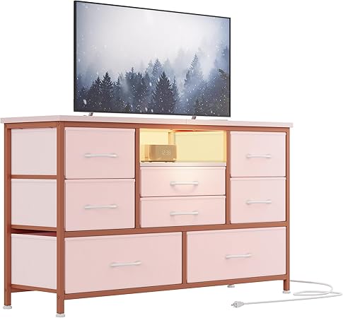 8 Dresser TV Stand with Power Outlet & LED for 55'' TV, Long Dresser for Bedroom