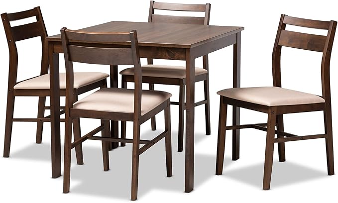 Lovy Modern and Contemporary Gray Fabric Upholstered Dark Walnut-Finished 5-Piece