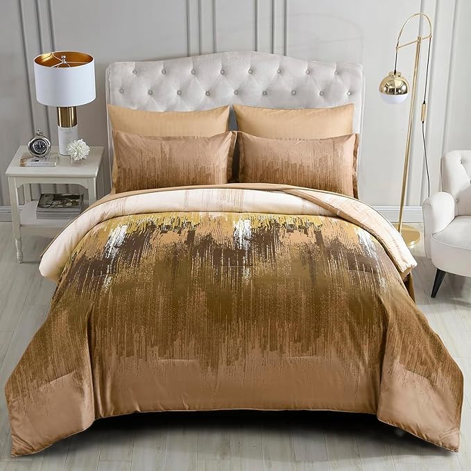 Comforter Set King, Thanksgiving Burnt Orange 7 Pieces Bed in a Bag Abstract Gradient