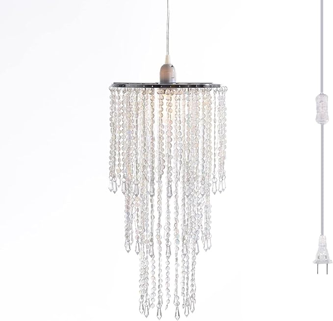 Modern Chrome Beaded Hanging Chandelier (W10.25 x H20”)