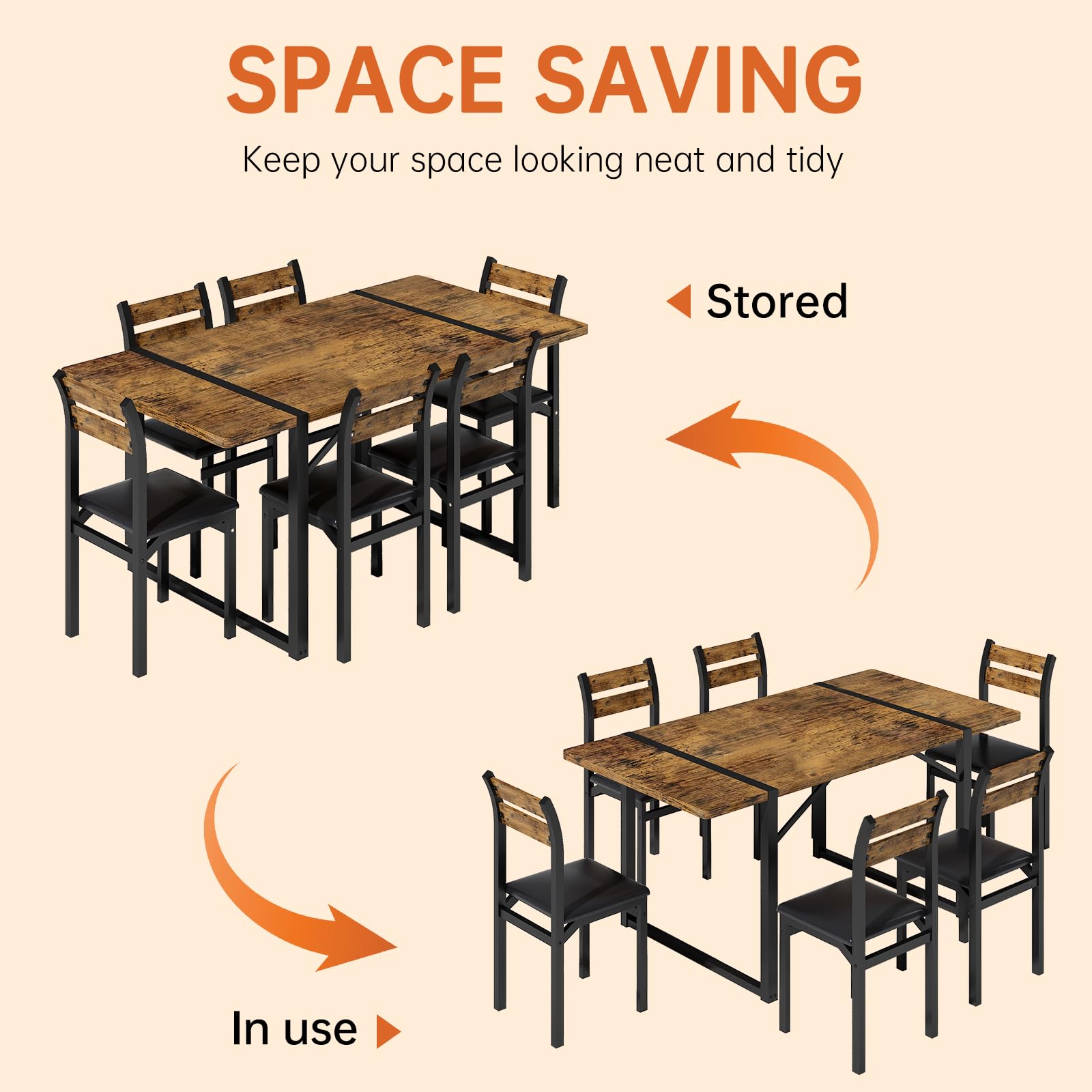 7-Piece Dining Table Set with Upholstered Chairs - 55" Farmhouse Style