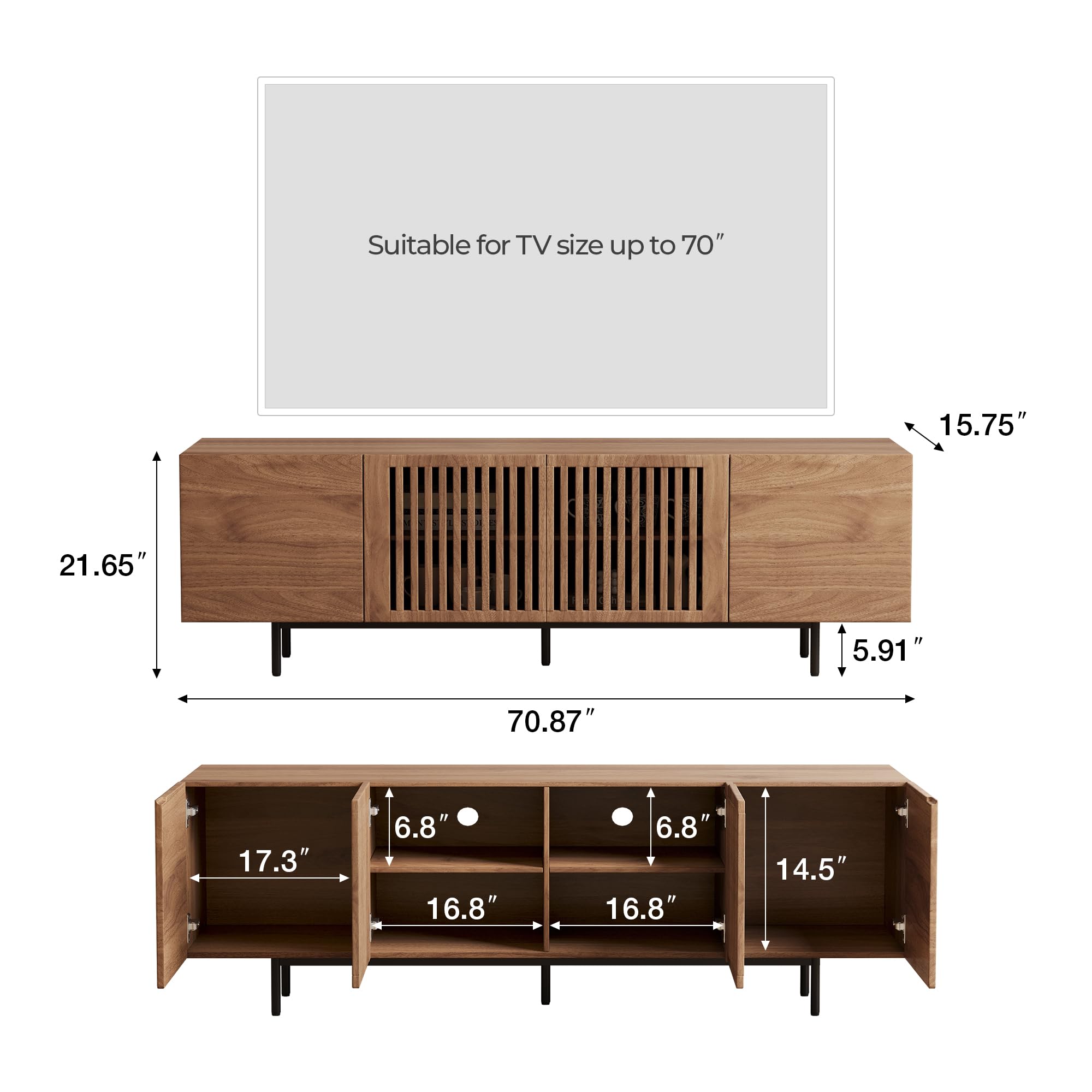 70.87" Mid-Century Modern Walnut TV Stand with Storage