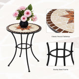 3 Pieces Patio Bistro Sets, Outdoor Mosaic Bistro Set with 2 Folding Chairs, Mosaic Round