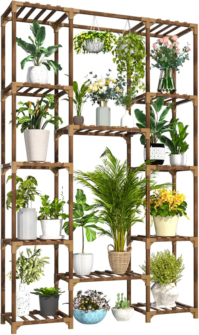Plant Stand Indoor Outdoor, Tall Plant Shelf for Multiple Plants, 10 tiers 11 Pot Large Plant