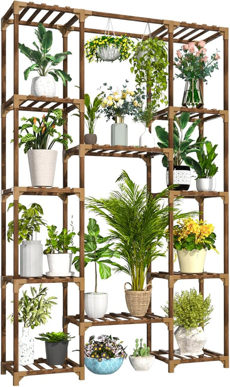 Plant Stand Indoor Outdoor, Tall Plant Shelf for Multiple Plants, 10 tiers 11 Pot Large Plant
