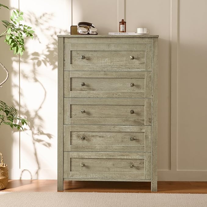 Wood Dresser for Bedroom, 6 Drawer Dresser Organizer, Chest of Drawers, Stylish Storage Dresser for Living Room