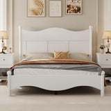 JIJIWANG Queen Size Elegant Design Wood Platform Bed Frame,Retro Style Platform Bed with Wooden Slat Support,for Kids Teens Adults Bedroom White