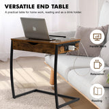 C Table End Table with Charging Station, TV Tray Table, Couch Tables That Slide Under