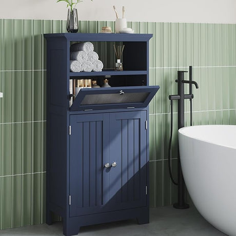 Bathroom Floor Storage Cabinet with Flip Glass Drawer