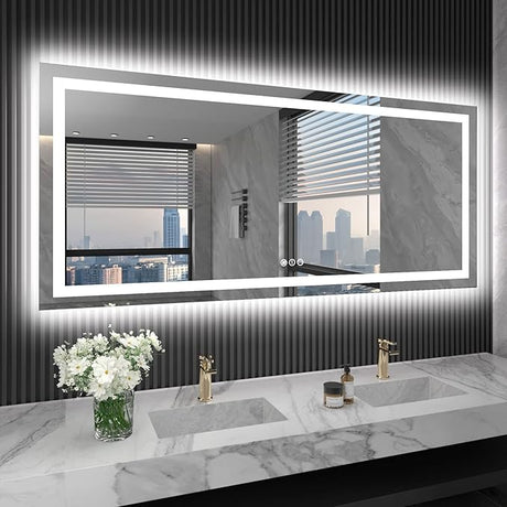 72X32 LED Bathroom Mirror with Lights, Anti-Fog, Dimmable, Backlit + Front Lit