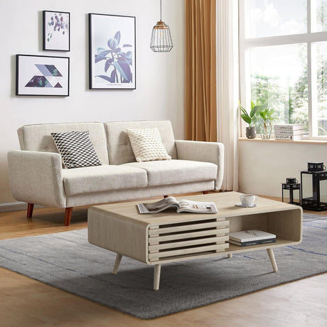 Coffee Table with Storage, Mid Century Modern Coffee Table for Living Room