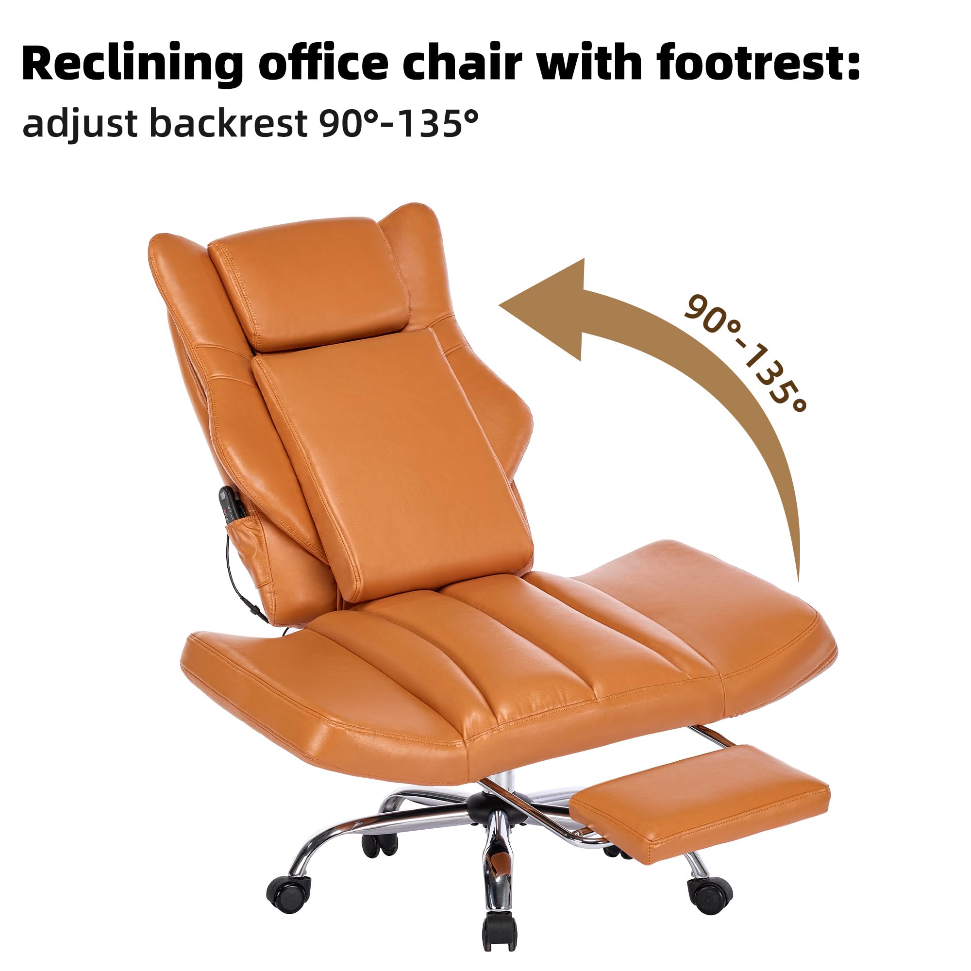 Orange Leather Office Chair with Massage and Footrest