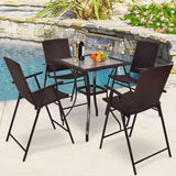5 Pieces Patio Dining Set, 4 Folding Wicker Sling Chairs and Square Glass Top Table Set