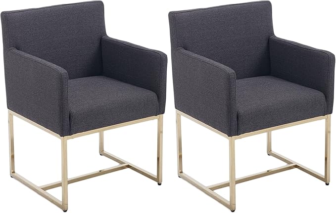 Linen Upholstered Dining Chairs with Arms Set of 2, Mid Century Modern Padded Kitchen Chairs