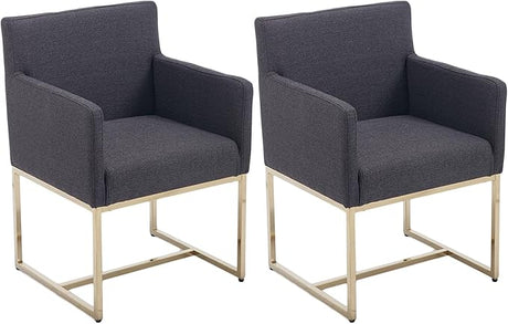 Linen Upholstered Dining Chairs with Arms Set of 2, Mid Century Modern Padded Kitchen Chairs