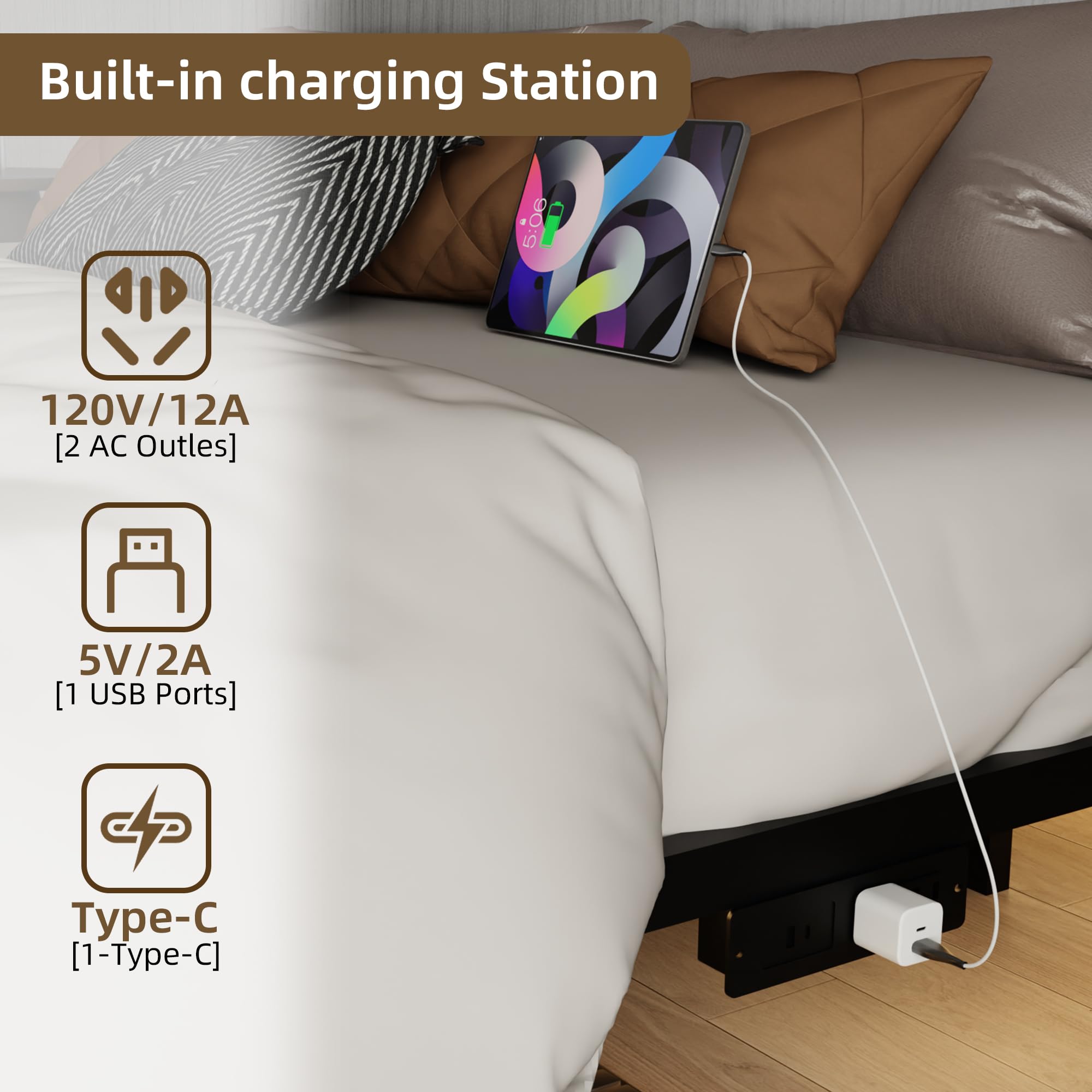 California King Floating Bed Frame with LED Lights