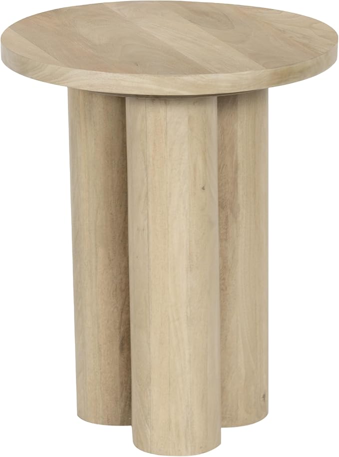 Hazel Side Table with 3 Pillar Legs, Handcrafted Natural Brown Mango Wood