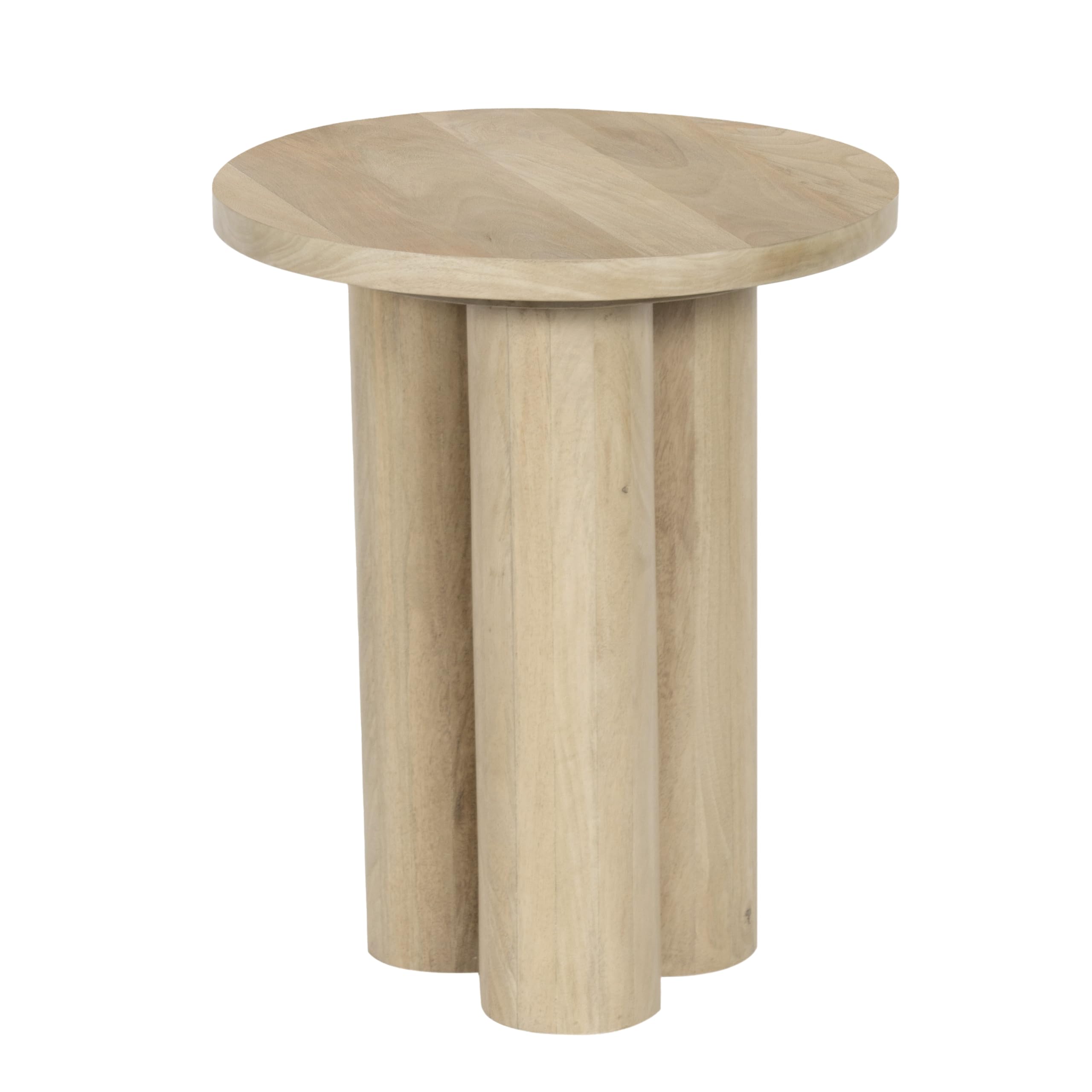 Hazel Side Table with 3 Pillar Legs, Handcrafted Natural Brown Mango Wood