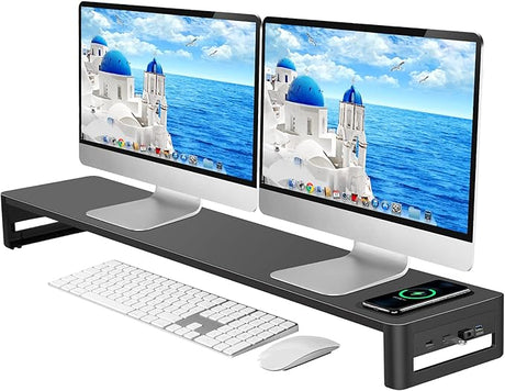 Monitor Stand with Wireless Charging and 4 USB Ports, Steel Monitor Stands for 3 Monitors