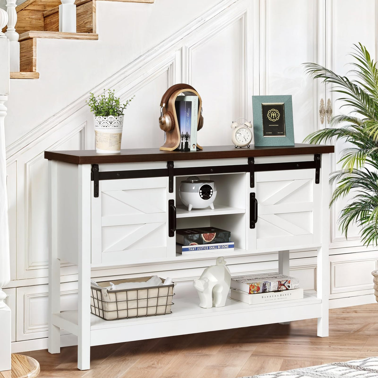 Console Table with Sliding Barn Doors, 46" Farmhouse Entryway Table