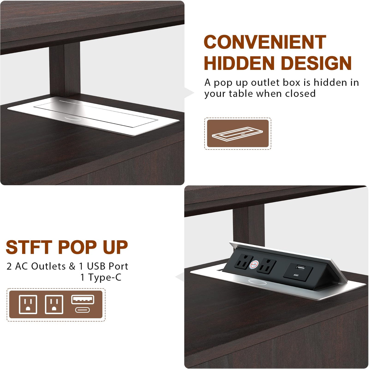 End Table with 2 Drawers, Storage Side Table with Flip Top Fast Charging Station