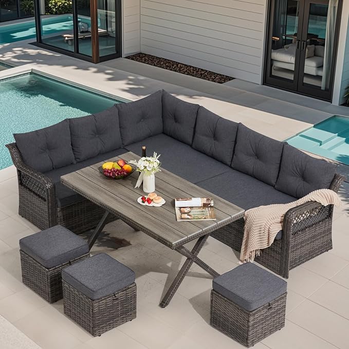 7 Pieces Patio Furniture Sets, Outdoor Dining Set, Patio Dining Sets with HDPE Table