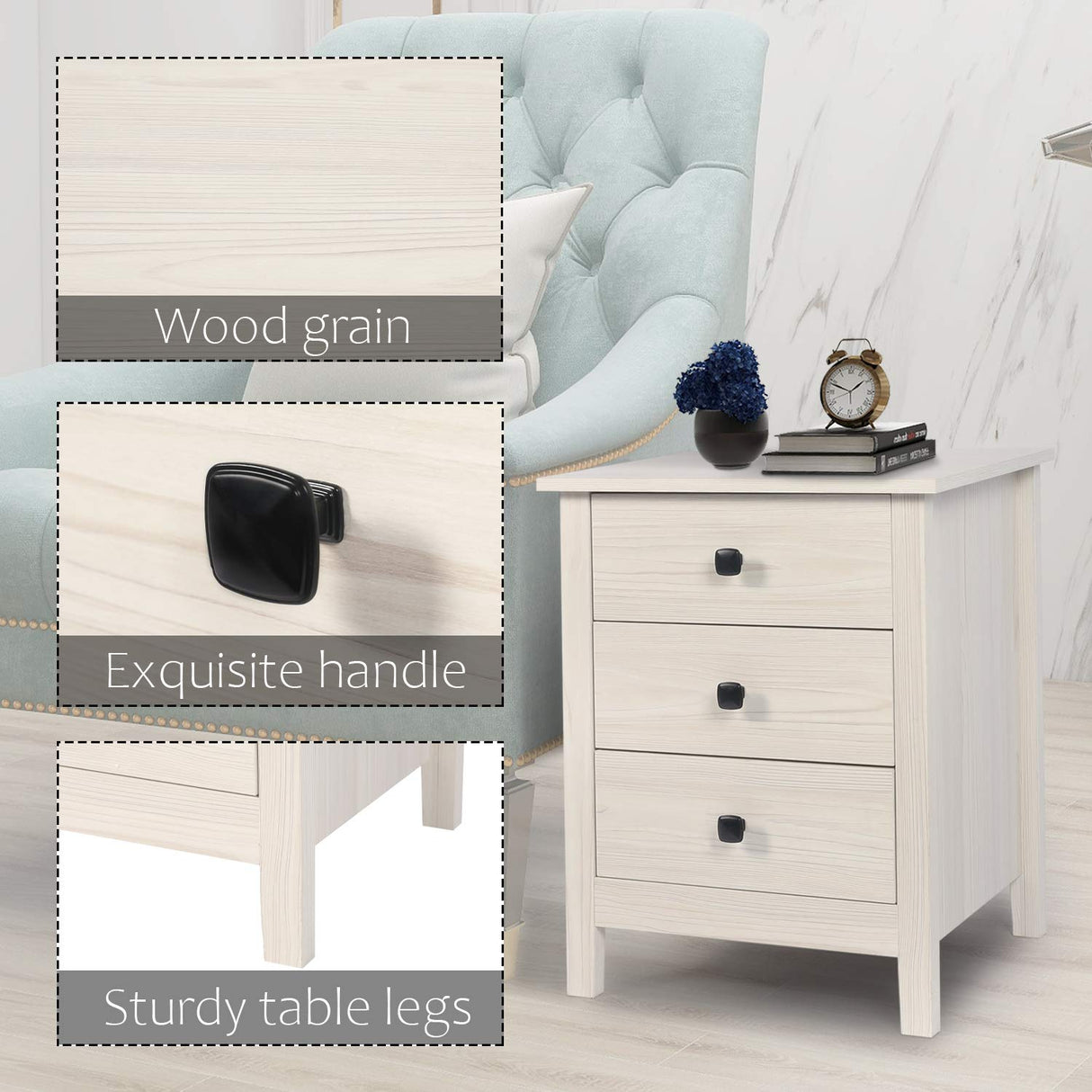 Nightstands for Bedroom - Set of 2 Wooden Night Stand, Bedside Table,