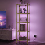 Bookcase Bookshelf with LED Lighting, Tempered Glass Bookshelves