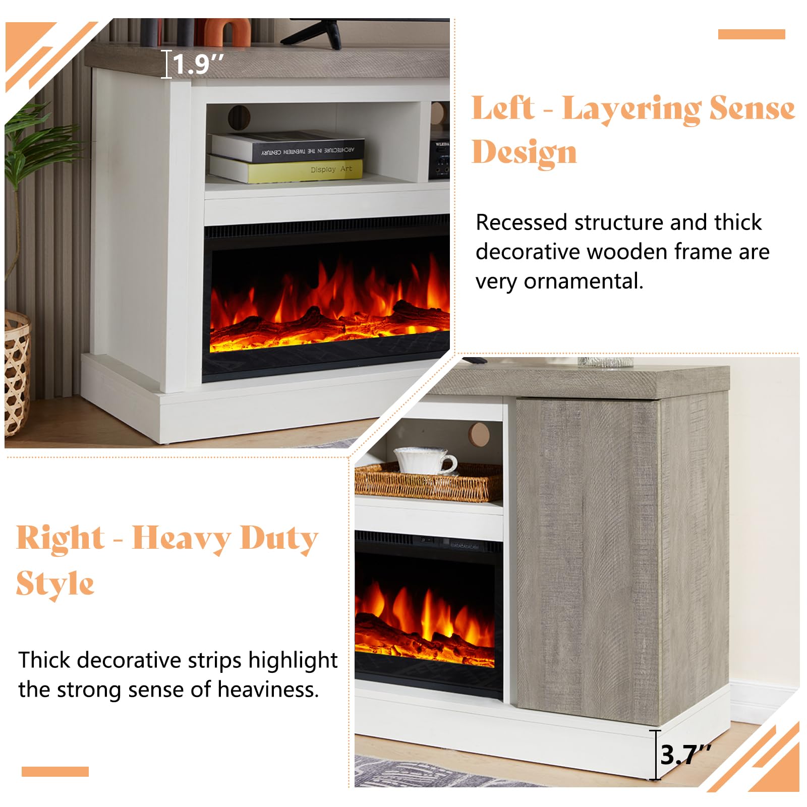 75" Fireplace TV Stand with 60" Glass Electric Fireplace