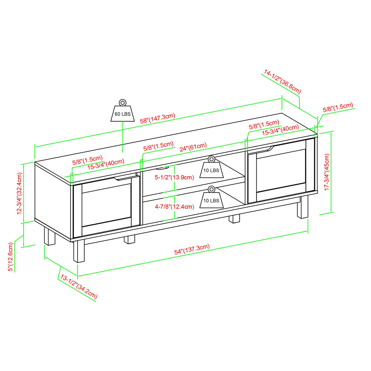 Tage Modern Pull-Open Door Low Stand for TVs up to 65 Inches, 58 Inch, Coastal Oak