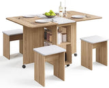 5-Piece Folding Dining Set with Storage & Wheels