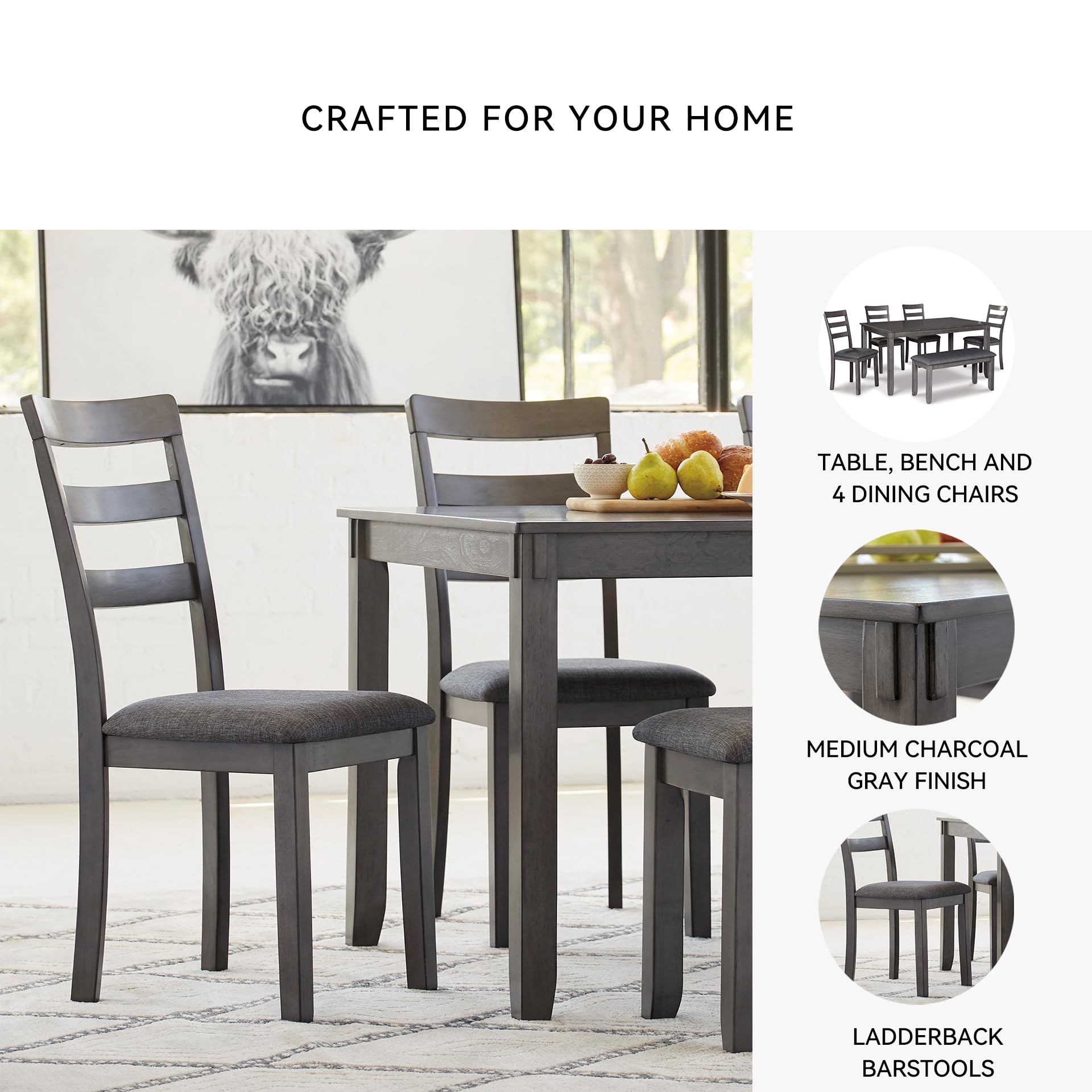 Bridson 6-Piece Dining Set with Bench - Gray