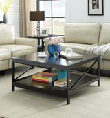 Oxford 36 inch Square Coffee Table with Shelf, Black