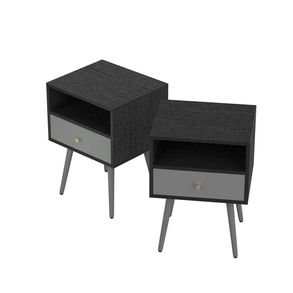 Bed Side Table with Drawers Set of 2 Modern Bedroom Set Nightstand with 1 Storage