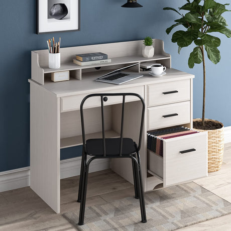 Computer Desk with Drawers and Hutch Shelf, Farmhouse Home Office Desk