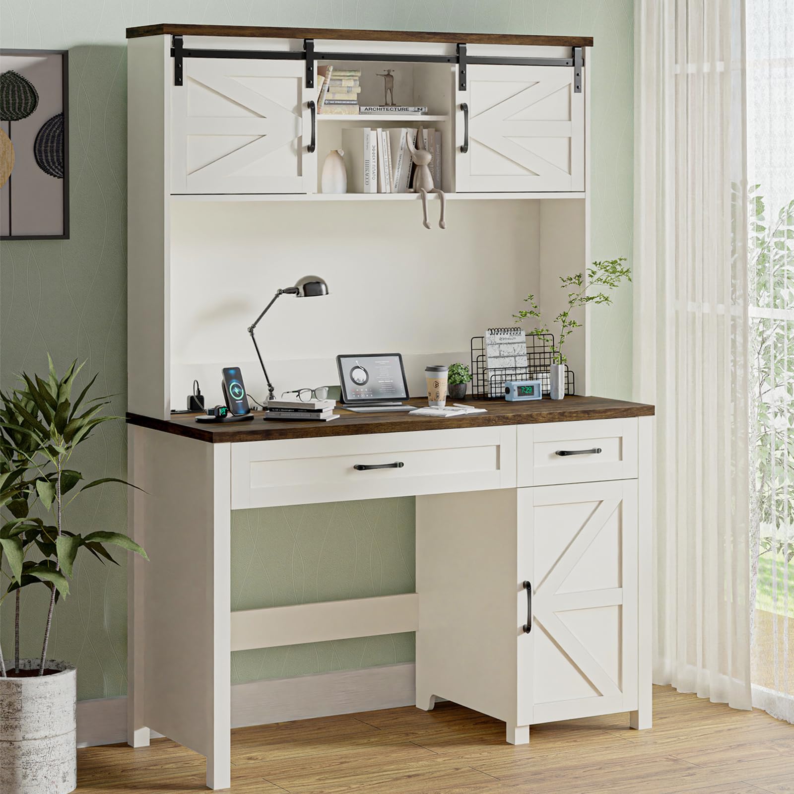 Rustic Executive Desk with Hutch & Storage – 47” Solid Wood Workstation