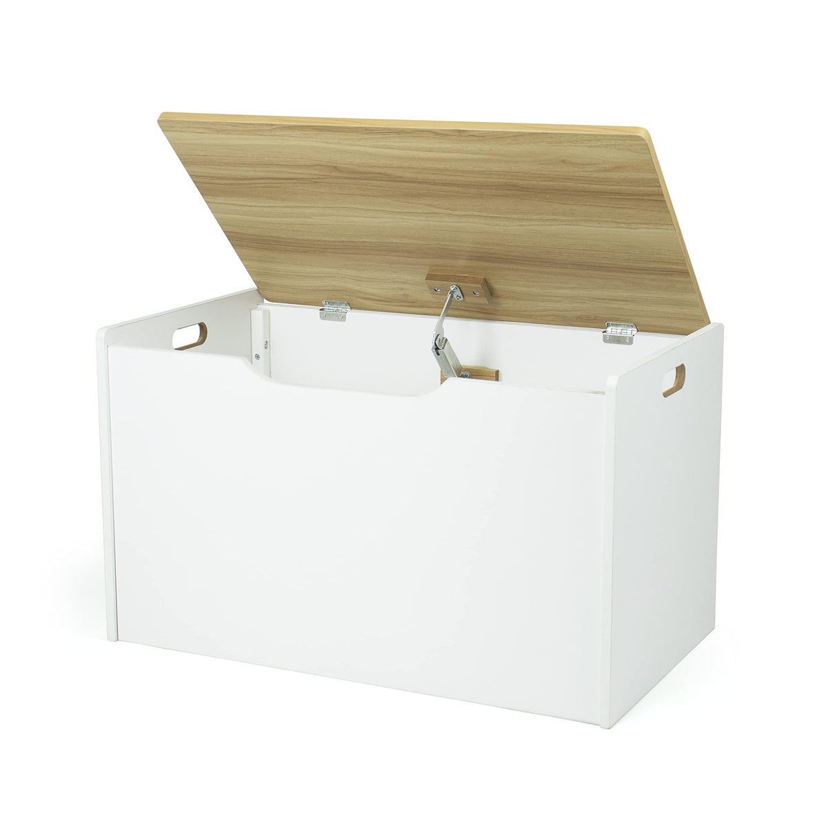 Expedition Hinged Toy Storage Chest with Lid, White & Natural Wood