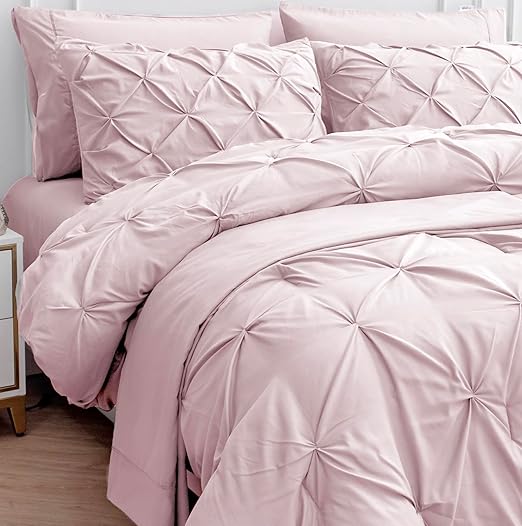 Twin Comforter Set with Sheets, 5 Piece Twin Bed in a Bag Set, Pintuck Twin