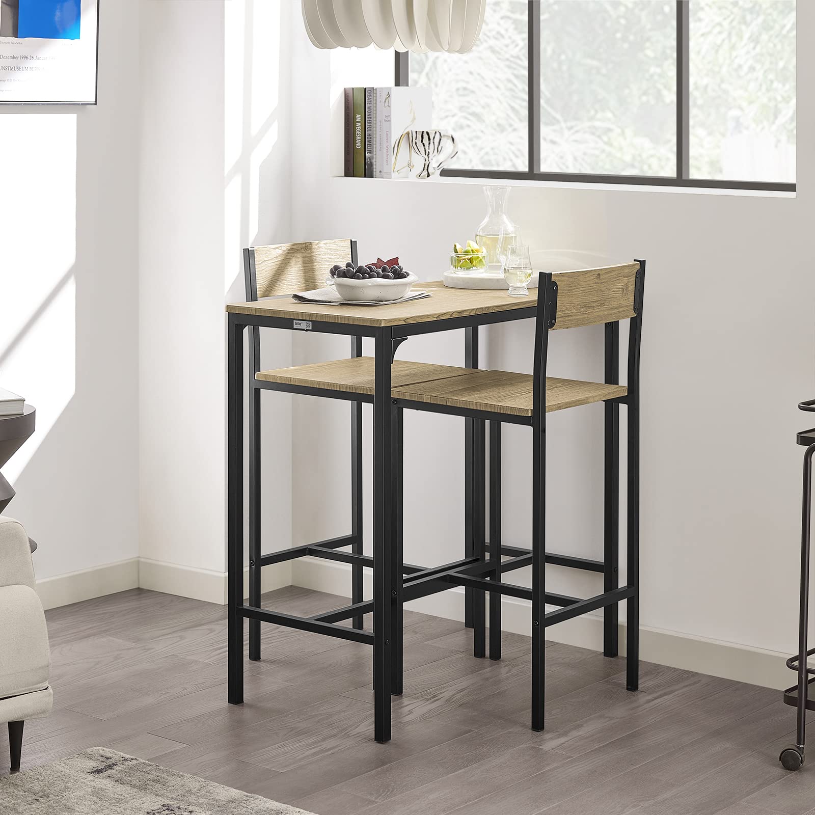 Haotian SoBuy 3 Piece Dining Set, Dining Table with 2 Stools, Bar Table Set
