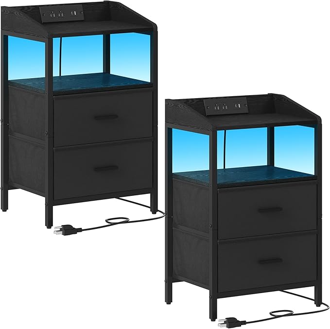 9 Nightstands with LED Lights and Charging Station