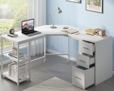 White L Shaped Corner Desk with Drawers, Reversible Modern L-Shaped Computer