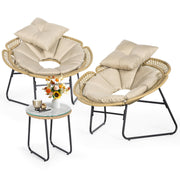 3 Pieces Rattan Bistro Set, Flower-Shaped Wicker Patio Furniture Set with Cushion & Pillow