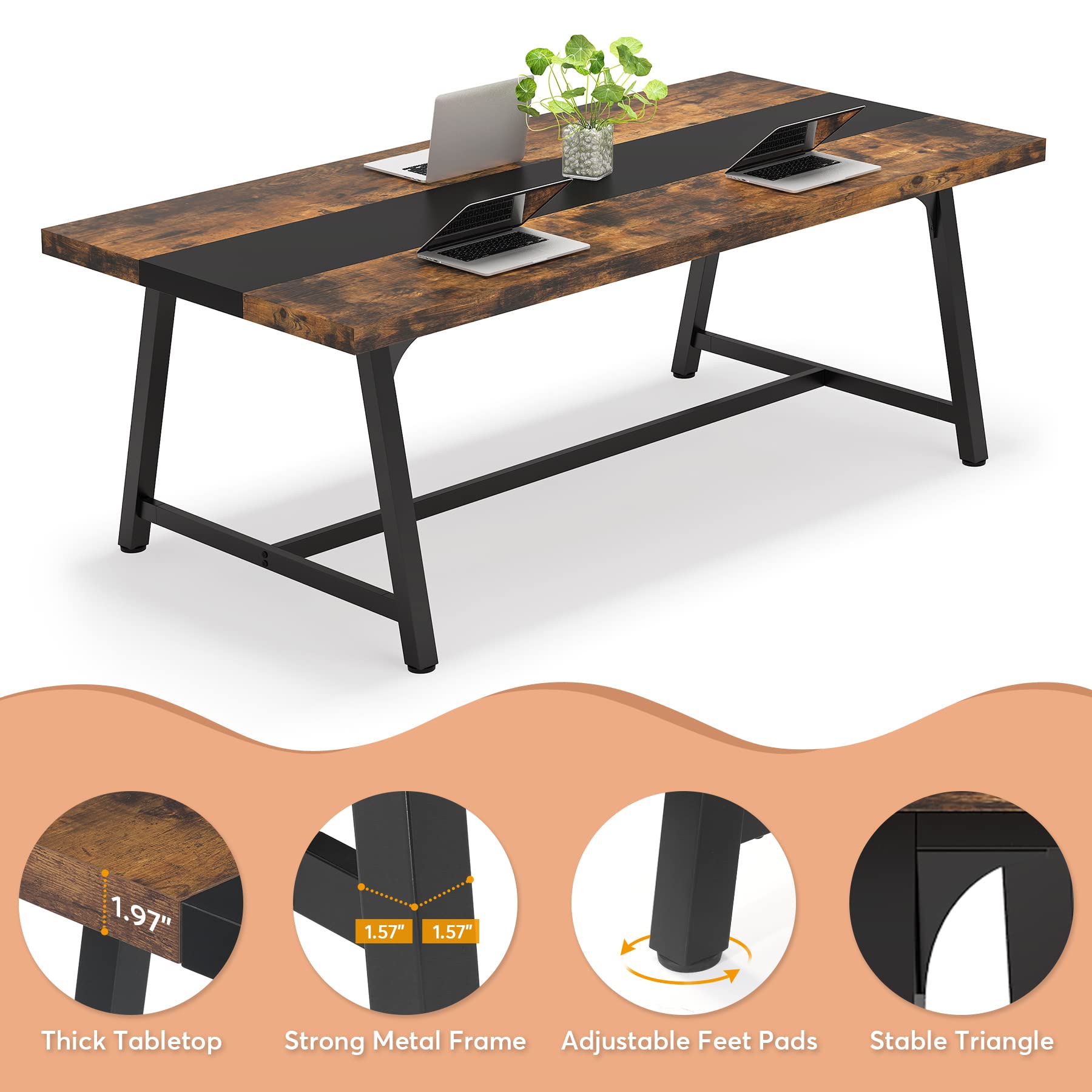 6FT Rectangle Conference Table, 70.87 Inches Long Meeting Table