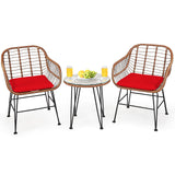 3-Piece Patio Bistro Set PE Rattan Wicker Armchairs and Coffee Table Set with Cushions